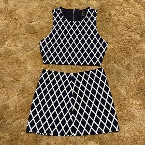 Forever21 matching skirt and cropped top navy blue with white crisscross pattern